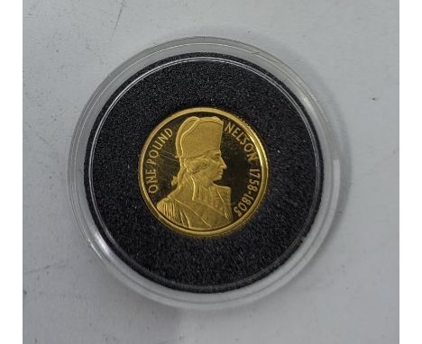 An Elizabeth II 2005 &nbsp;Alderney&nbsp;one pound commemorative gold proof coin, rev. profile portrait Vice-Admiral Lord Hor