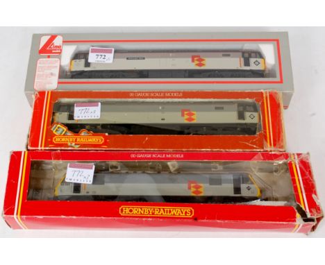 A Lima Class 47 diesel No. 47317 'Willesden Yard' in Railfreight Distribution grey livery (VG,BVG), a Hornby R245 Class 47 in