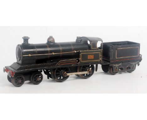 Marklin black litho (LNWR) 4-4-0 c/w loco with 326 on cabsides - chips and scratches and dent to cab roof, with 4 wheel tende