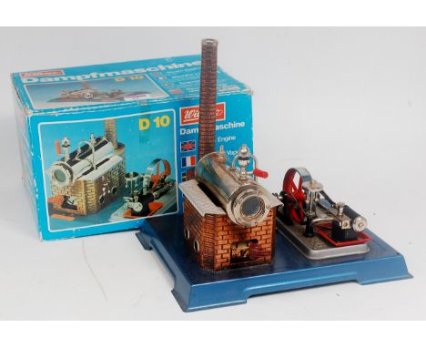 Wilesco, D10 Dampfmaschine steam plant with solid fuel burner, chimney, funnel and instruction leaflet, appears unused, but d