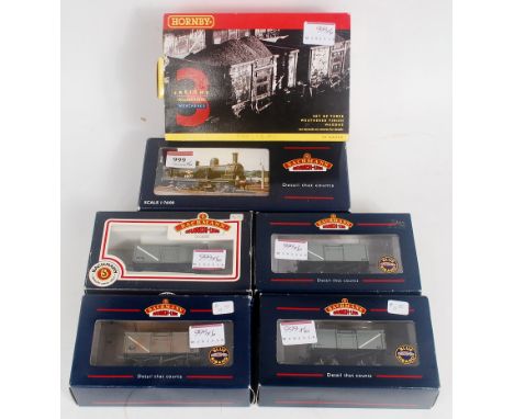 Bachmann 31-055A factory weathered BR class J72 tank engine (G-BF) 4 mineral wagons (M-BM) and Hornby R6219 set of 3 weathere