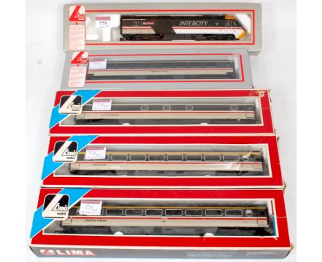 A Lima HST 125 power car No. 43051 'The Duke and Duchess of York' in InterCity Swallow livery (VG,BG), 3 matching Mk3 coaches