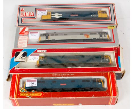 A Hornby Class 86 Bo-Bo electric No. 86225 'Hardwicke' in BR blue (G,BF-G), and 3 Lima Class 87 electrics, No. 87022 'Cock o'