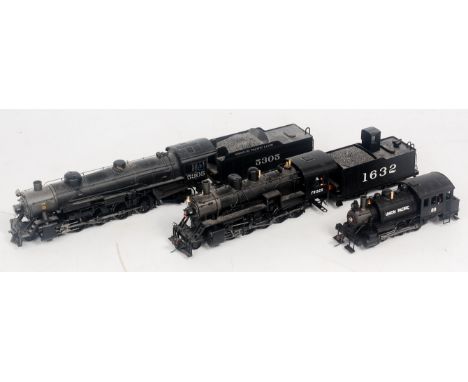 A Bachmann Spectrum H0 Frisco Line 'Russian' 2-10-0 No. 1632, a Missouri Pacific 4-8-2 No. 5305, and a Union Pacific 0-6-0ST 