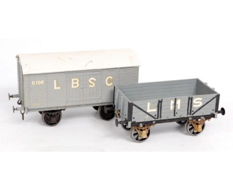 A gauge 1 LBSC goods van (G) and a LMS open wagon requires some work (G)