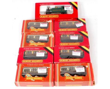 Hornby R077 GWR 0-4-0 tank engine No. 101 (G-BG) together with 8 R213 GWR four-wheel coaches (G-BG)