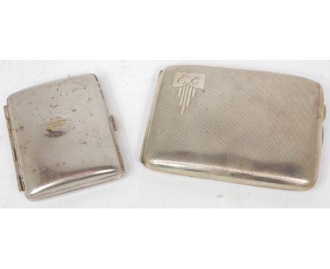 Railway related silver plated cigarette case group, 2 examples to include 1 Art Deco example inscribed Presented to E Kirby E