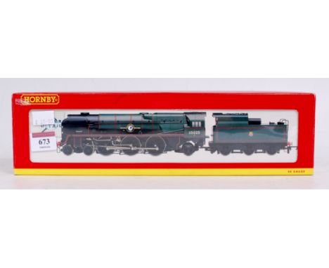 A Hornby R2267 BR green rebuilt Merchant Navy class engine and tender 'Brocklebank Line', with instructions (M-BM)