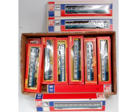 21 boxed BR blue/grey coaches by Hornby, Jouef and Lima, including Mk1, 2 and 3 examples, various varieties including buffet,