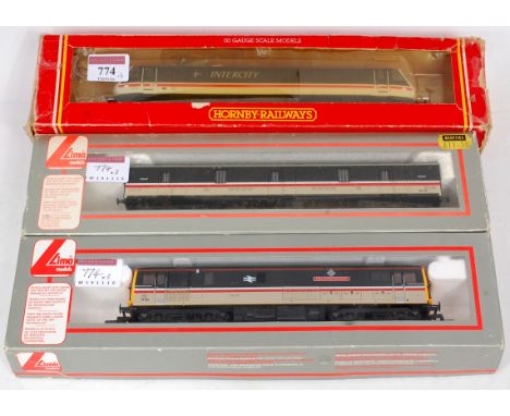 A Hornby R242 Class 90 electric No. 90001 in Intercity Swallow livery (VG,BF-G), a Lima Class 73 electric No. 73130 'City of 
