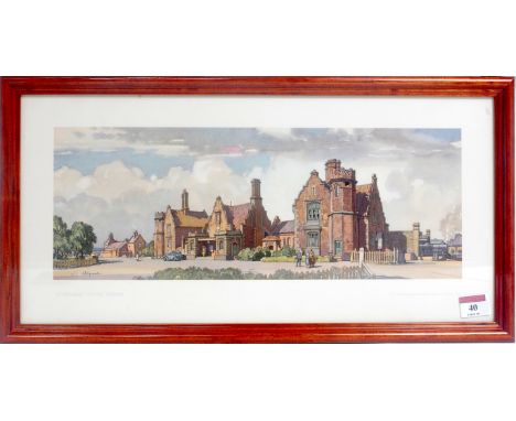 A railway carriage print of Stowmarket Station "Suffolk" by Leonard Squirrell, later nicely framed example (G)
