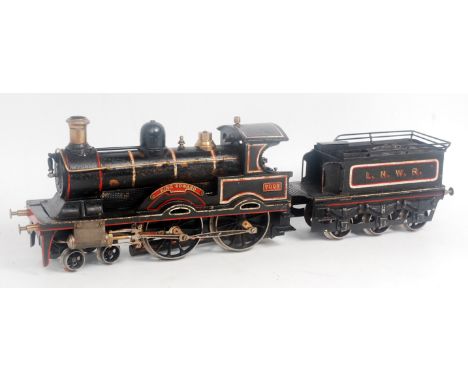 Bing, No. 3 gauge (2.5 inches) very early c1906, live steam 4-4-0 locomotive and tender, London North West Railway 'King Edwa