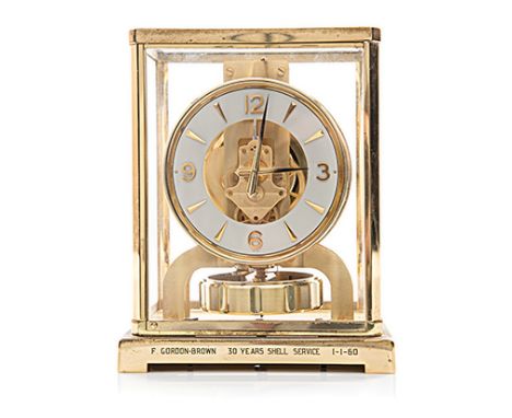 A JAEGER LE COULTRE ATMOS CLOCK, SWITZERLAND, CIRCA 1960 the dial with a 12cm chapter ring with gilt Arabic numerals and rais