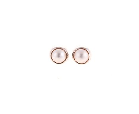 A PAIR OF MABÉ PEARL EAR STUDS each mabé pearl within a plain 9ct white gold surround, impressed 9ct, approximately 16mm in w