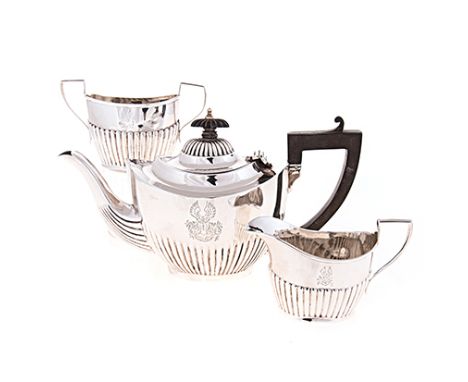 AN ASSOCIATED SILVER BACHELOR TEA SERVICE, W. AITKEN AND H.C. DAVIS, BIRMINGHAM, 1906 AND 1919 each part lobed ovoid body wit