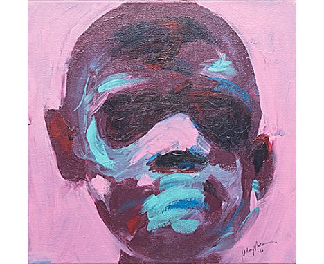 Nelson Makamo (South African 1982 -) PORTRAIT signed and dated 13 oil on canvas 30 by 30cm 