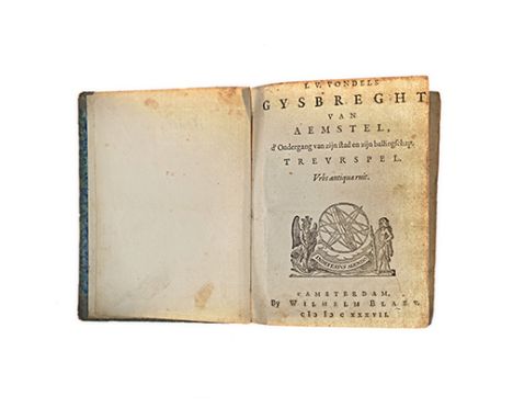 Vondels, I. V. GYSBREGHT VAN AEMSTEL 1637 Amsterdam: Wilhelm Blaeu, 1637 First edition. Detaching cover board, no spine, need