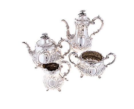 A MID-VICTORIAN SILVER TEA SERVICE, EDWARD BARNARD & JOHN BARNARD, LONDON, 1854 NOT SUITABLE FOR EXPORT, comprising: a teapot