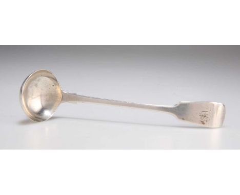 A VICTORIAN SILVER FIDDLE PATTERN SAUCE LADLE by Haynes &amp; Carter, London 1854, monogrammed. 15.5cm long, 0.9 troy ouncesS