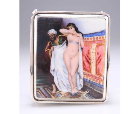 A GEORGE V SILVER AND ENAMEL CIGARETTE BOX maker's mark rubbed but probably by Cohen &amp; Charles, Chester 1926, the hinged 