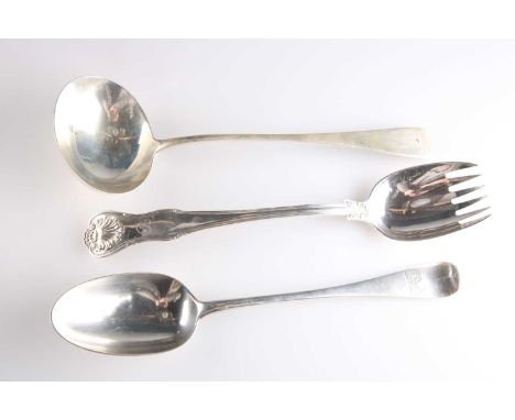 A GROUP OF VICTORIAN SILVER SERVING FLATWARE comprising a soup ladle, by John Aldwinckle &amp; Thomas Slater, London 1892, Ol