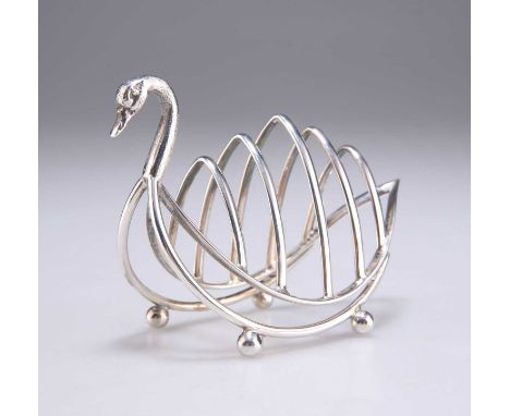 A GEORGE V NOVELTY SILVER SWAN TOAST RACK probably by T Wilkinson &amp; Sons, Birmingham 1925, 5-bars, with swan head and nec
