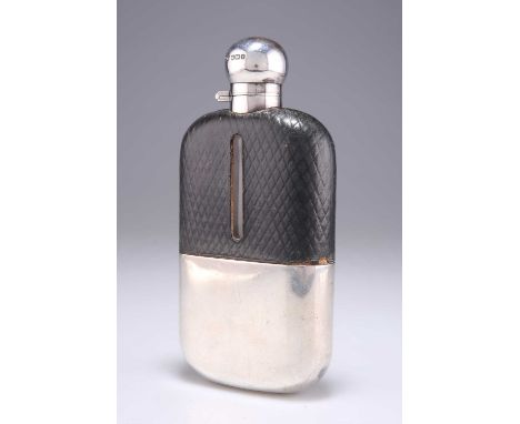 A LARGE GEORGE V SILVER-MOUNTED SPIRIT FLASK by James Dixon &amp; Sons Ltd, Sheffield 1911, the glass body with silver bayone