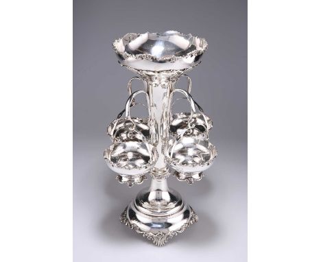 A GEORGE V SCOTTISH SILVER CENTREPIECE by David &amp; George Edward, Glasgow 1917, the epergne with large central trumpet-sha