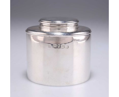 A GEORGE III SILVER TEA CADDY by Thomas Phipps, Edward Robinson &amp; James Phipps, London 1812, plain circular with screw co