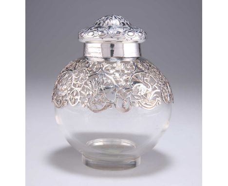 † A VICTORIAN SILVER-MOUNTED INKWELL by Frederick Brasted, London 1879, the domed hinged cover chased with acanthus leaves an