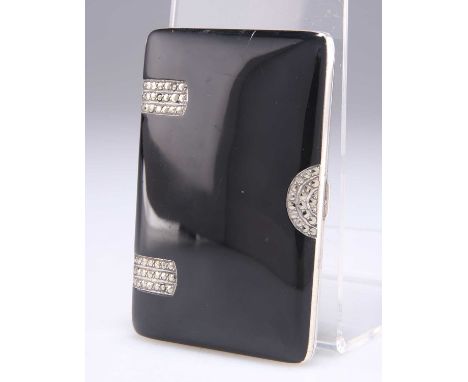 AN ART DECO SILVER, ENAMEL AND MARCASITE CIGARETTE CASE import marks, Stockwell &amp; Co, London 1929, rounded rectangular fo