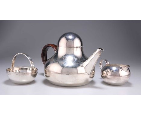 ROBERT RADFORD WELCH (1929-2000), AN ELIZABETH II SILVER THREE-PIECE TEA SERVICE by Robert Welch, London 1979, comprising tea