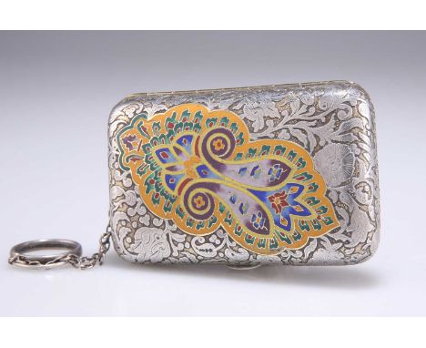 AN ART NOUVEAU FRENCH SILVER AND ENAMEL CIGARETTE CASE French marks, rounded rectangular, push-button opening, enamelled fron