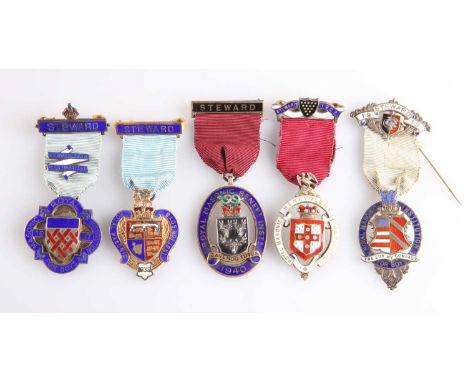 FIVE SILVER-GILT AND ENAMEL MASONIC 'STEWARD' JEWELS, 20TH CENTURY various makers, comprising: one by George Kenning &amp; So