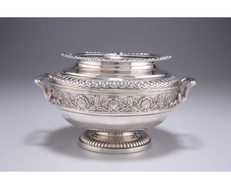 A GEORGE III SILVER SUGAR BOWL by Paul Storr, London 1812, circular with twin serpent-form handles, the rim boldly cast with 