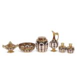 Group: Royal Crown Derby Imari 1128 pattern to include ginger jar and cover, octagonal shaped