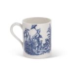 A small 18th Century Caughley mug with prints of La Peche and La Promenade, 8cm high