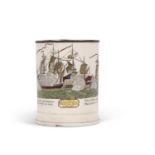 An early 19th Century cream ware frog mug featuring a scene from the battle of the Nile with