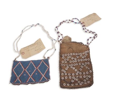 Two items of early 20th Century Tembuland, South Africa, beadwork, to include a brown cotton, button and bead decorated tobac