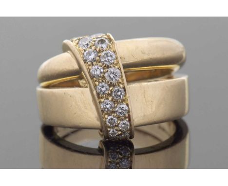 An Asprey 18ct and diamond ring, the double band set with a horizontal sweep of pave set diamonds, total approx. 0.41cts, tap