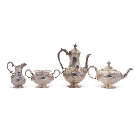 Victorian silver tea and coffee service comprising teapot, coffee pot, cream jug and sugar basin of baluster form having all 