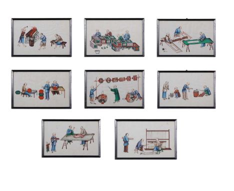 A group of eight Chinese watercolours, late Qing Dynasty depicting Chinese workers in various roles including paper lantern p
