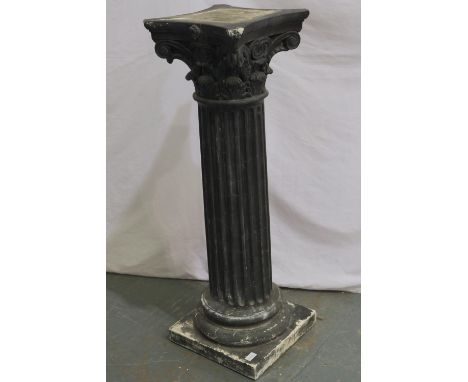 A 20th century reconstituted stone pillar, painted black, H: 106 cm. Not available for in-house P&amp;P 