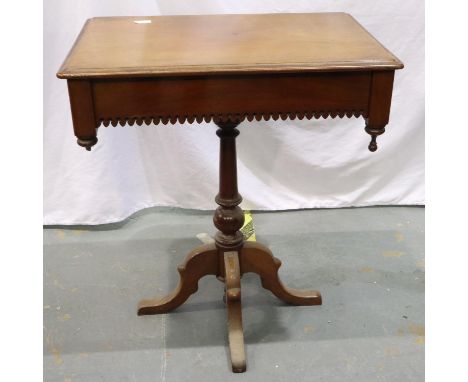 A 19th century walnut single drawer lamp table with pierced frieze, for restoration, 65 x 45 x 73 cm H. Not available for in-