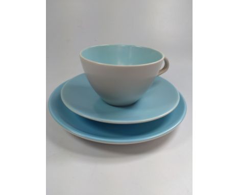 Poole sky-blue and turquoise tablewares including a cheese dish with cover. (49) 