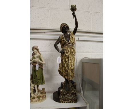 A large painted spelter figural table lamp