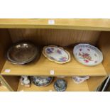 A plated dish and two porcelain dishes