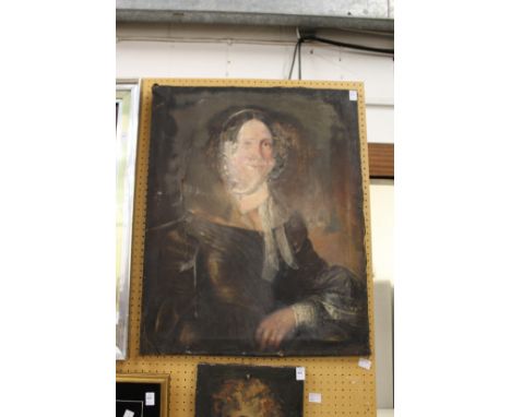 19th century English school portrait of a seated lady possibly a young Queen Victoria oil on canvas unframed (af)