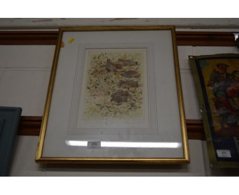 A pencil signed coloured print entitled "Spring Partridge"; together with a watercolour botanical study 