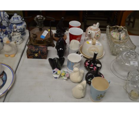 A Primus stove together with a Poole pottery dolphin; a pair of rose decorated vases and various other china